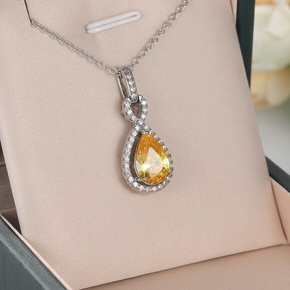 🎊Water Drop CZ Dazzling Noble Yellow Gemstone Hollow Necklace, EVGG1110 - Picture 3 of 6